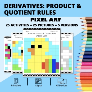 Preview of Easter: Derivatives Product & Quotient Rules Pixel Art Activity