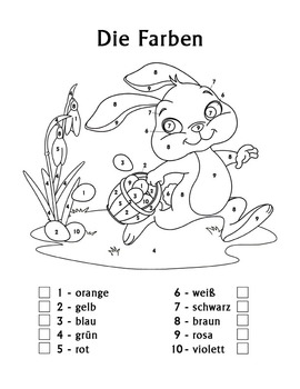 Easter - Die Farben German Colors Color by Number Easter Bunny Worksheets