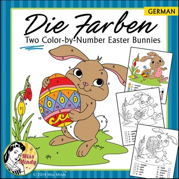 Preview of Easter - Die Farben German Colors Color by Number Easter Bunny Worksheets