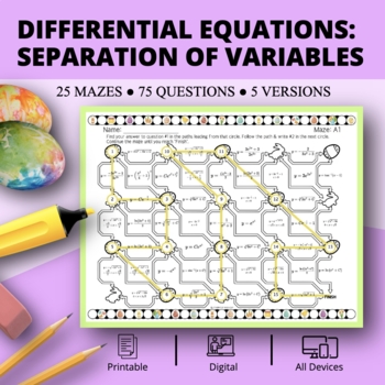 Preview of Easter: Differential Equations (Separation of Variables) Maze Activity