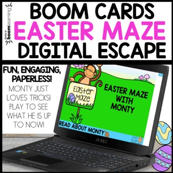 Preview of Easter Boom Cards Digital Escape Activity Telling Time, Place Value, Blends Game