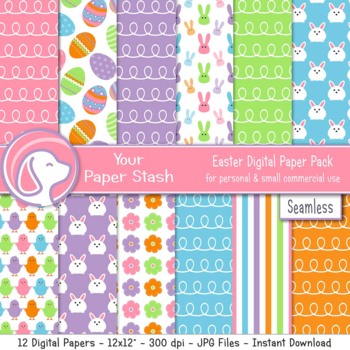 Preview of Easter Digital Scrapbook Papers, Easter Bunny Eggs Rabbit Backgrounds