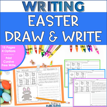 Preview of Easter Directed Drawing Writing Prompts - Print and Cursive Handwriting Practice