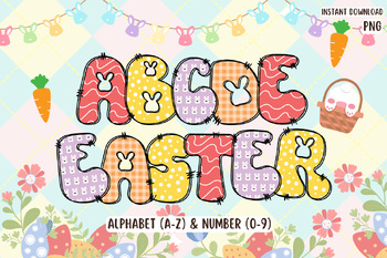 Preview of Easter Doodle Alphabet Letters & Numbers PNG, Easter bunny Template