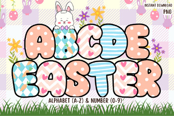 Preview of Easter Doodle Alphabet Letters & Numbers PNG, Easter bunny Template