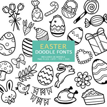 Preview of Easter Doodle Fonts, Instant File otf, ttf Font Download, Digital Font Bundle