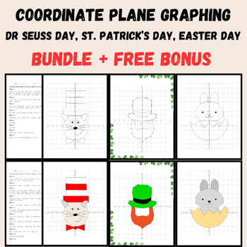 Preview of Easter Dr Seuss St. Patrick's Day Coordinate Plane Graphing Bundle +Free Bonus