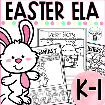 Preview of Easter NO PREP ELA Worksheets, Activities, & Writing Crafts for K-1