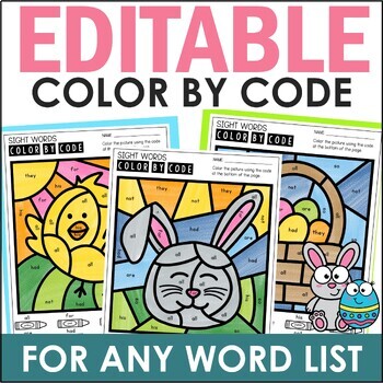 Preview of Easter Editable Color By Code Pages | Sight Words Practice Activities