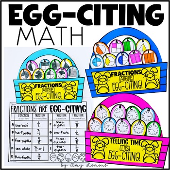 Preview of Easter Math Craft w/ Easter Egg Basket Activity - Telling Time & Fractions Craft