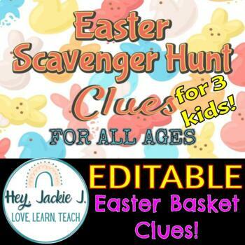 Preview of Easter Egg Basket Rhyming Scavenger Hunt Clues for 3 Kids Editable Google Slides