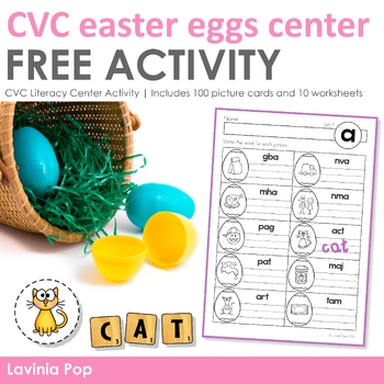 Preview of Easter Egg CVC Literacy Center FREE