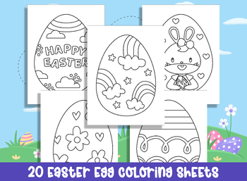 Preview of Easter Egg Coloring Bonanza: 20 Sheets for Preschool & Kindergarten