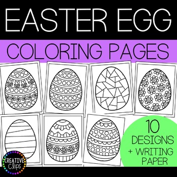 Preview of Easter Egg Coloring Pages (and writing paper) {Made by Creative Clips}