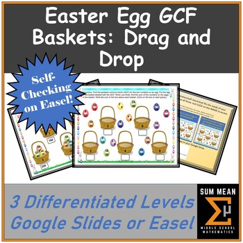 Preview of Easter Egg GCF Baskets | Differentiated | Easel Self-Checking | Google Slides