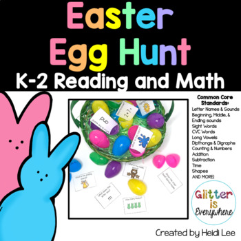 Preview of Reading and Math Easter Egg Hunt | Kindergarten First Grade Second Grade