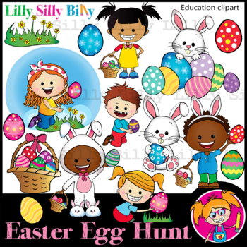 Preview of Easter Egg Hunt - B/W & Color clipart, illustration {Lilly Silly Billy}