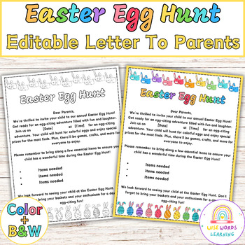 Preview of Easter Egg Hunt Editable Letter To Parents, Spring Class Party Parent Letter