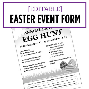 Preview of Easter Egg Hunt Event Registration Form - BW - Editable