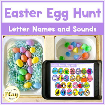 Preview of Easter Egg Alphabet Scavenger Hunt | Letter Names | Beginning Sound Pictures
