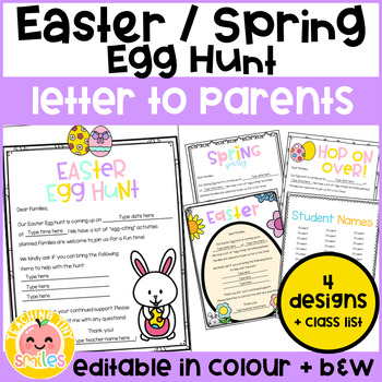 Preview of Easter Egg Hunt Parent Letter | Spring Party Template | Class List | EDITABLE