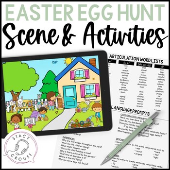 Preview of Easter Speech Therapy Scene and Activities for Speech + Language Mixed Groups