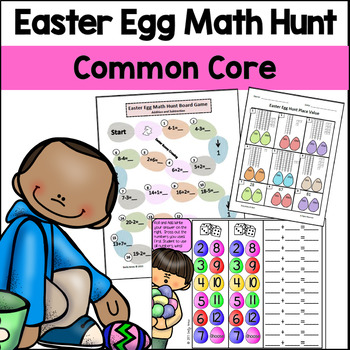 Preview of Easter Egg Math Hunt Packet (addition place value subtraction skip counting)