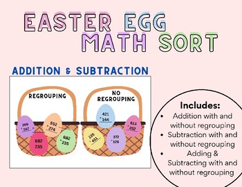 Preview of Easter Egg Math Sort | Addition & Subtraction With and Without Regrouping