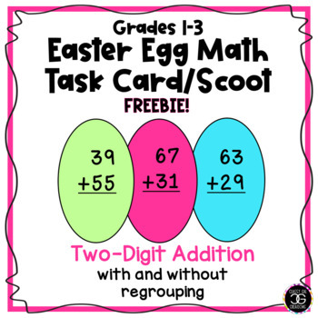 Preview of Easter Egg Math Two-Digit Addition Task Card SCOOT