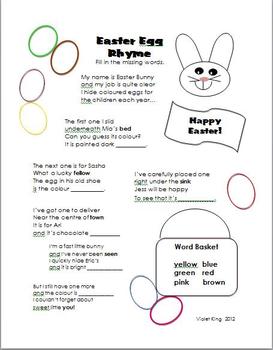 Easter Egg Rhyme Fill in the Blanks by Violet King | TpT