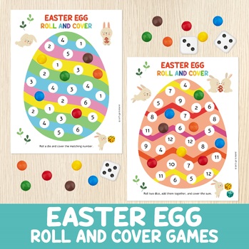 Preview of Easter Egg Roll and Cover Games, 2 Easter Printable Games, Spring Activity, Math