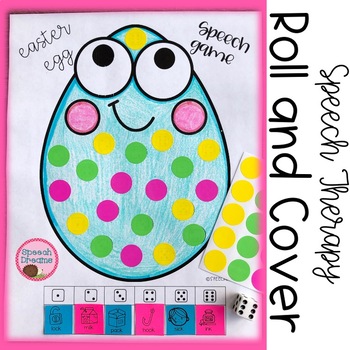 Preview of Easter Egg Speech Therapy Roll and Cover Game: includes Antonyms Synonyms goals