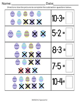 Preview of Easter Egg Subtraction -Numbers Within 10 -Differentiated No-Prep