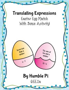 Preview of Easter Egg Translating Expressions Match With Bonus Activity- 6.EE.2a