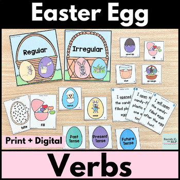 Preview of Easter Egg Verbs Grammar Activities with Past Present & Future Verb Tenses