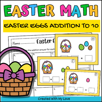 Preview of Easter Eggs Addition To 10 Task Cards, Solve The Room Addition Sentence Activity