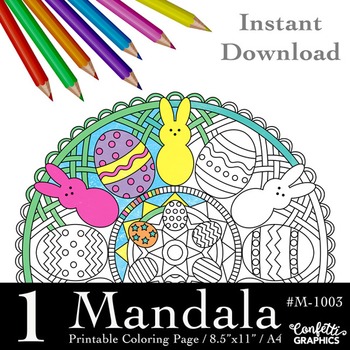 Preview of Easter Eggs Bunnies Mandala Coloring Page, Mandala Colouring,r M-1003
