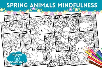 Preview of Spring Animals MINDFULNESS l Mandalas Theme Coloring Book,Spring Activities