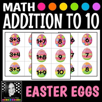 Preview of Easter Eggs Matching Addition to 10 Game for Math Centers and Stations