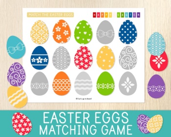 Preview of Easter Eggs Matching Game, Easter Activity, Patterns, Matching Skills, Spring