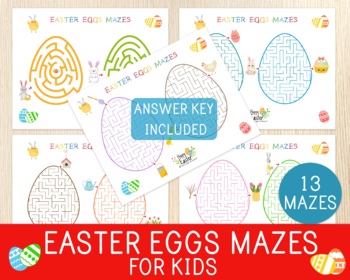 Preview of Easter Eggs Mazes, 13 Mazes, Easter Game, Easter Party Activity, Answer Key