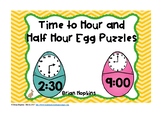 Time to the Hour and Half Hour Puzzles - Math Center with 