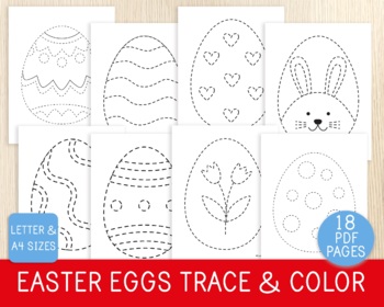Preview of Easter Eggs Trace & Color Worksheets, Coloring Pages, Easter Activity, Garland
