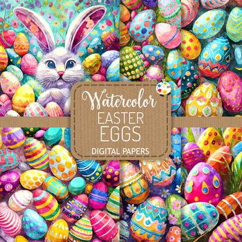 Preview of Easter Eggs - Watercolor Digital Papers - Clipart Illustrations