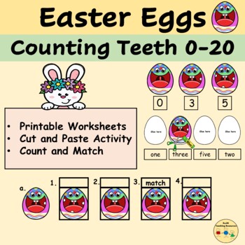Preview of Easter Eggs with Teeth Counting to 20 and Matching Worksheets Activities
