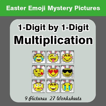 Easter Emoji: 1-digit Multiplication - Color-By-Number Math Mystery Pictures