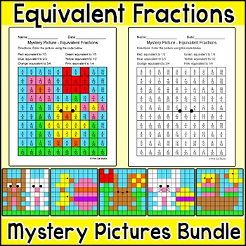 Preview of Easter Color by Equivalent Fractions Mystery Pictures - April Math Center