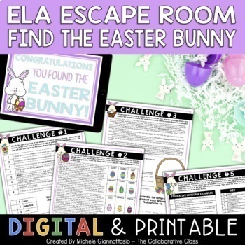 Preview of Easter Escape Room | ELA Escape Room Reading & Grammar Test Prep Print & Digital