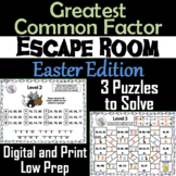 Easter Escape Room Math: Greatest Common Factor Game 4th 5