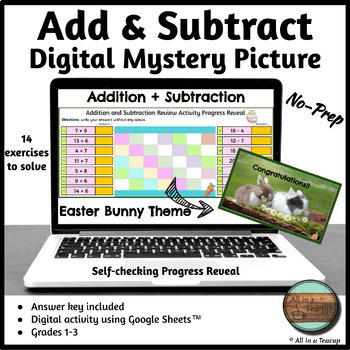 Preview of Addition Subtraction Review Progress Reveal Digital Activity Easter Theme